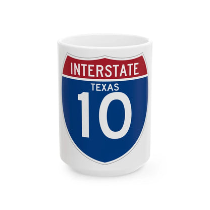 I-10 TX (Texas) (Road Sign) White Coffee Mug 15oz - Go Mug Yourself