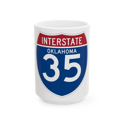 I-35 OK (Oklahoma) (Road Sign) White Coffee Mug 15oz - Go Mug Yourself
