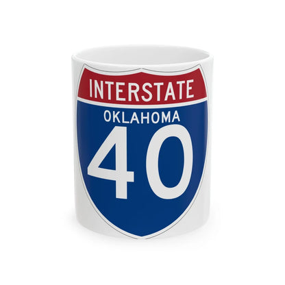 I-40 OK (Oklahoma) (Road Sign) White Coffee Mug 11oz - Go Mug Yourself