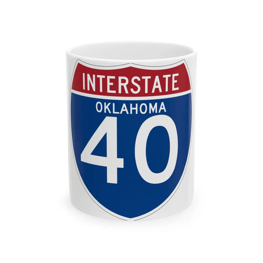 I-40 OK (Oklahoma) (Road Sign) White Coffee Mug 11oz - Go Mug Yourself