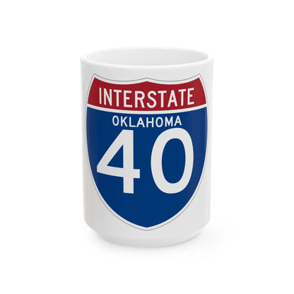 I-40 OK (Oklahoma) (Road Sign) White Coffee Mug 15oz - Go Mug Yourself
