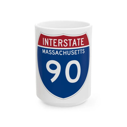 I-90 MA Metric (Massachusetts) (Road Sign) White Coffee Mug 15oz - Go Mug Yourself