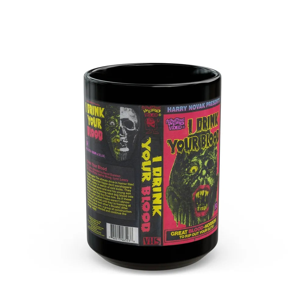 I DRINK YOUR BLOOD SOMETHING WEIRD VIDEO (VHS COVER) - Black Coffee Mug-15oz-Go Mug Yourself