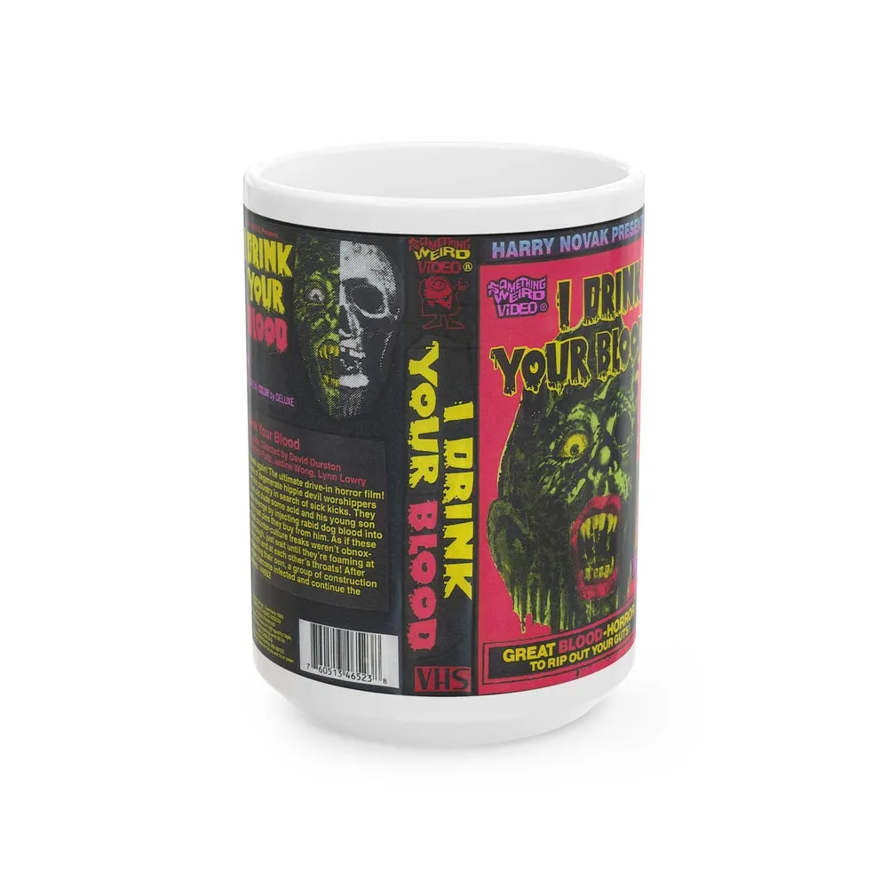 I DRINK YOUR BLOOD SOMETHING WEIRD VIDEO (VHS COVER) - White Coffee Mug-15oz-Go Mug Yourself