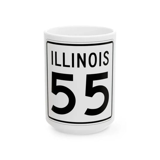 Illinois 55 1960 (Illinois) (Road Sign) White Coffee Mug 15oz - Go Mug Yourself