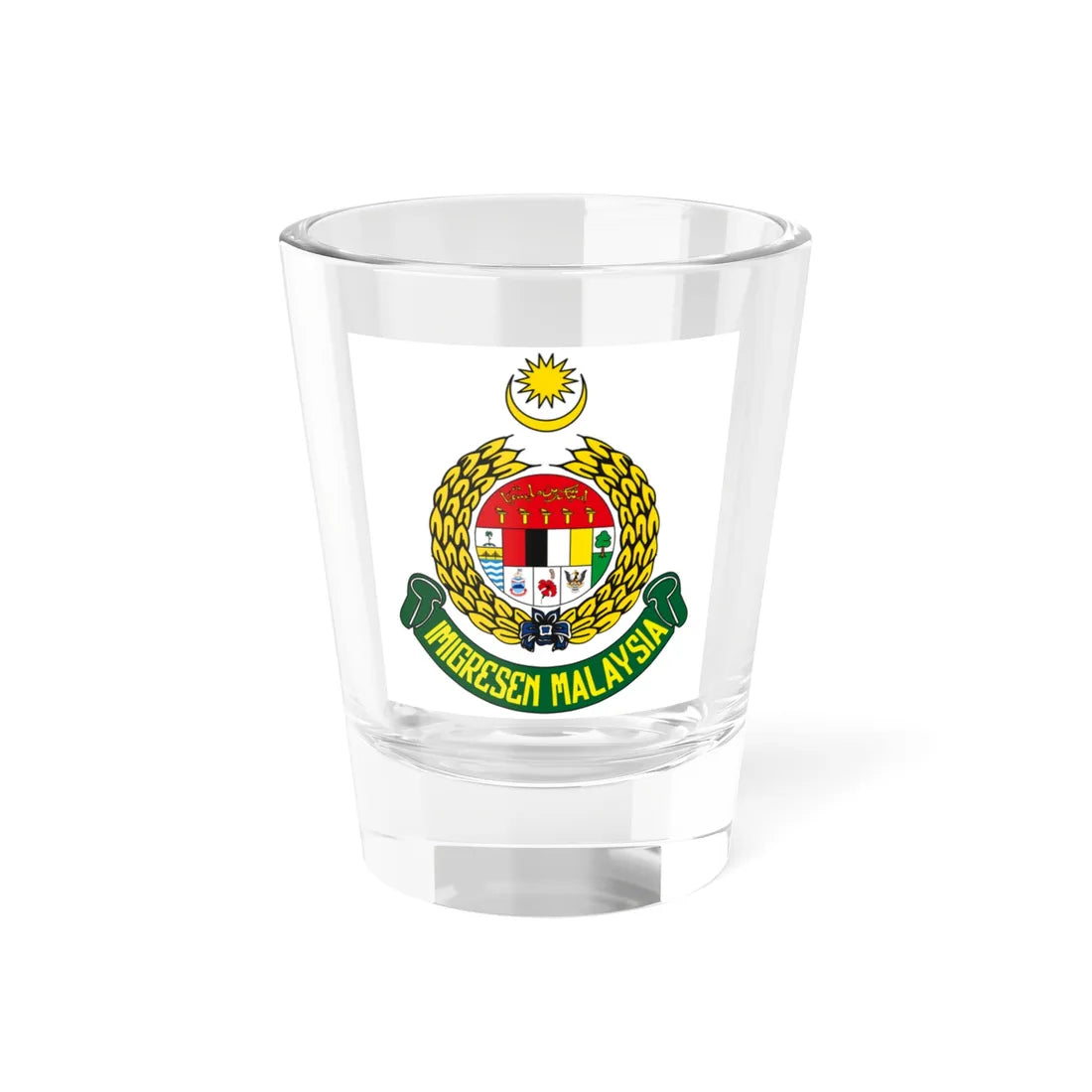 Immigration Department of Malaysia Logo (Malaysia) (Coat of Arms) Shot Glass 1.5oz 1.5oz - Go Mug Yourself