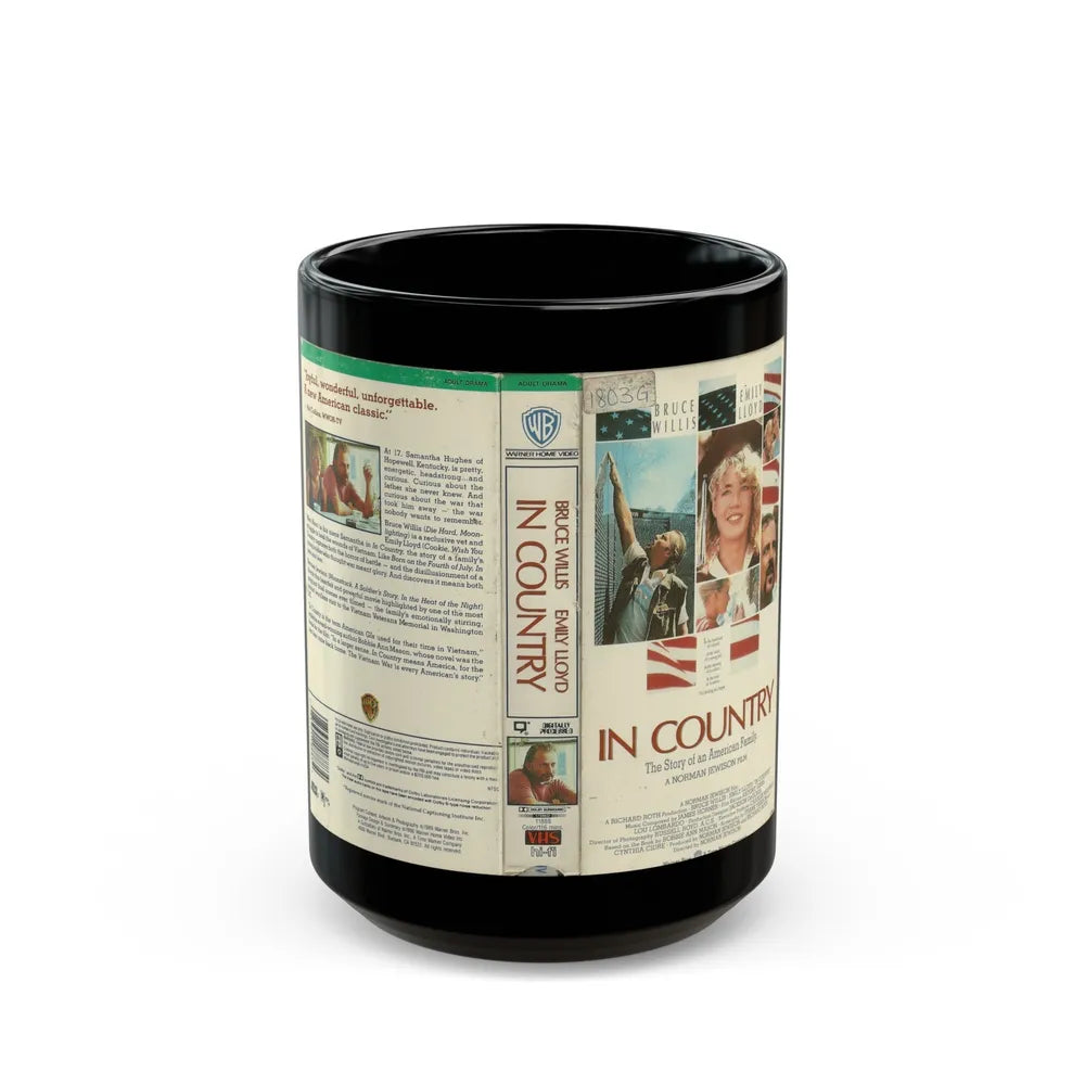 IN COUNTRY BRUCE WILLIS (VHS COVER) - Black Coffee Mug-15oz-Go Mug Yourself