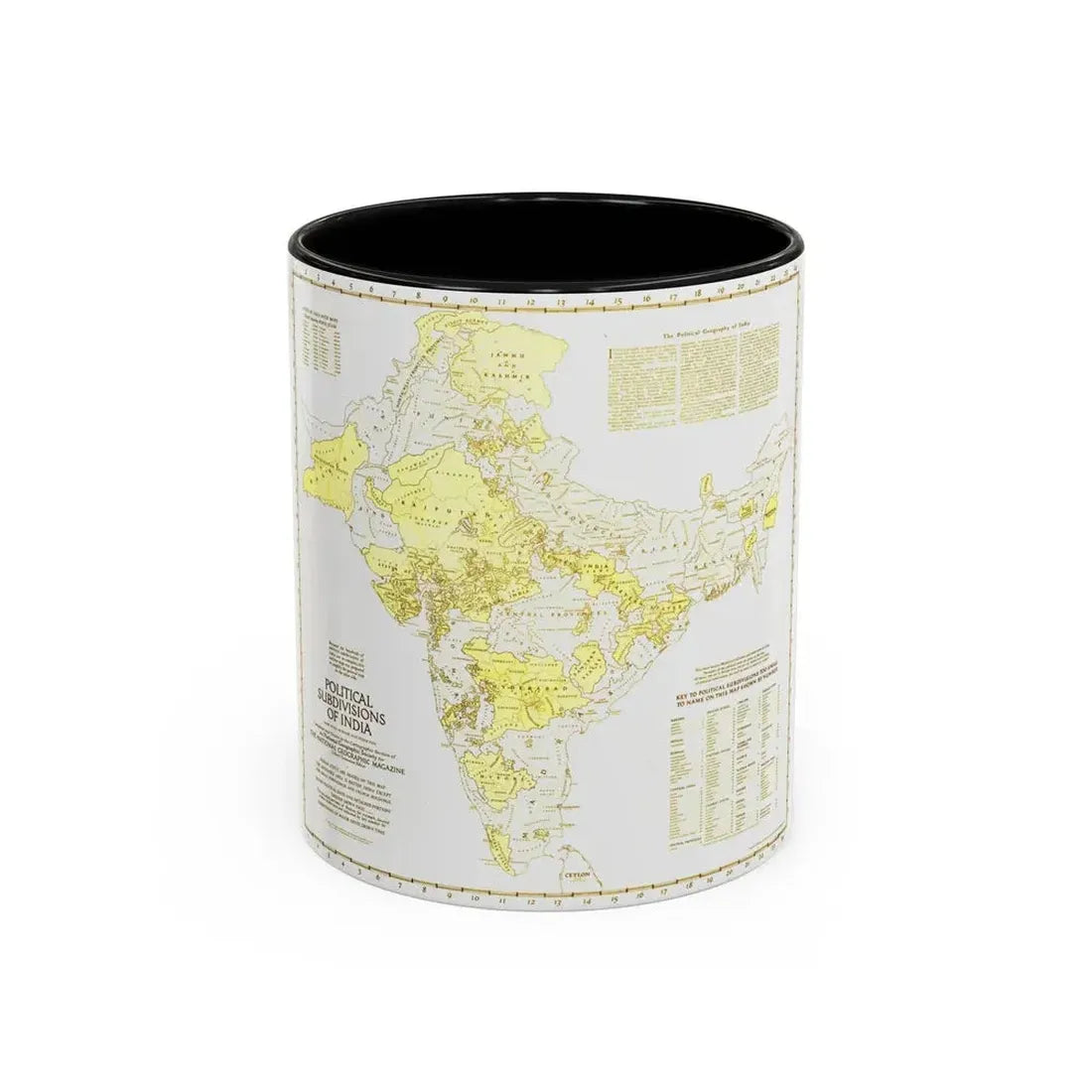 India - Political Subdivisions (1946) (Map) Accent Coffee Mug 11oz Black - Go Mug Yourself