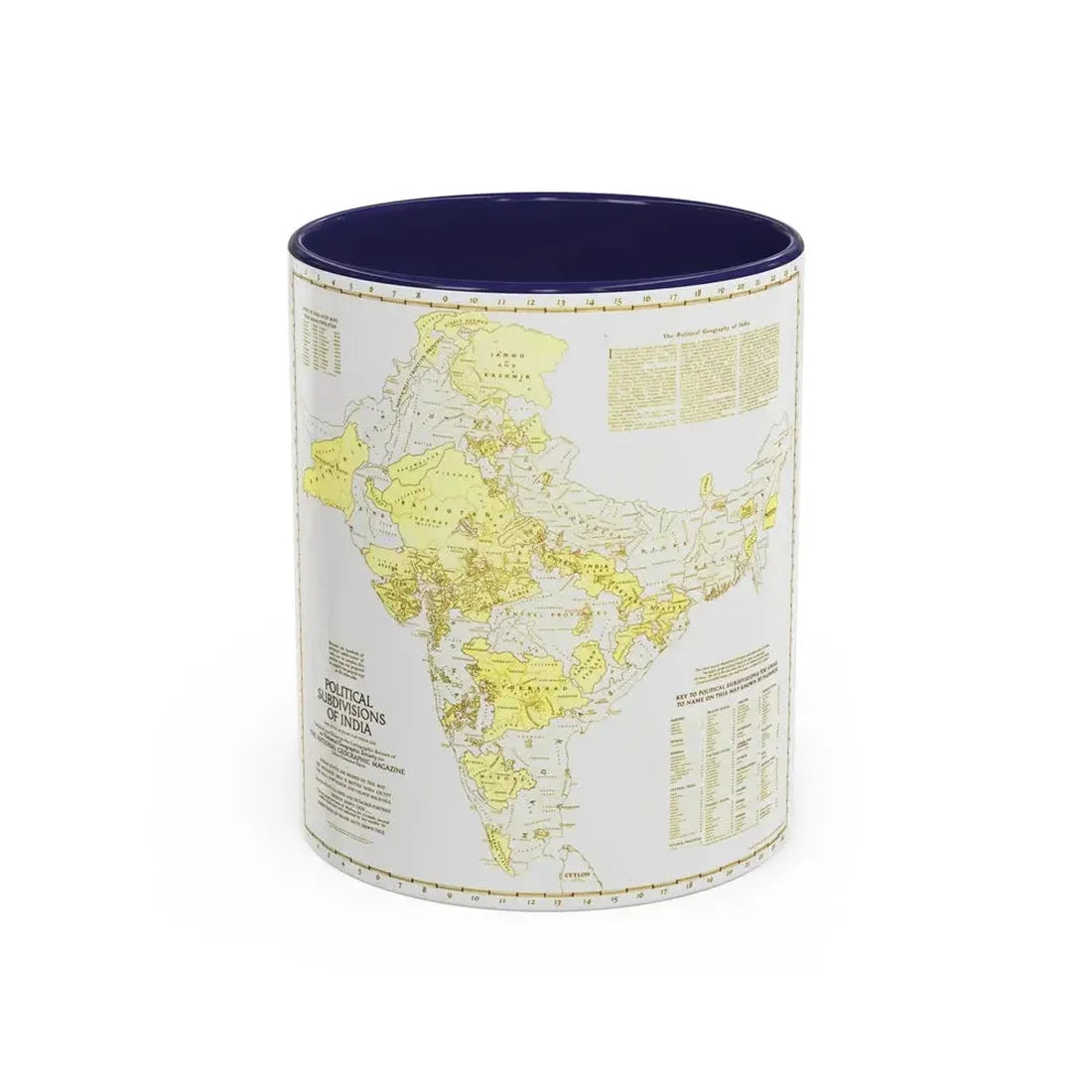 India - Political Subdivisions (1946) (Map) Accent Coffee Mug 11oz Navy - Go Mug Yourself