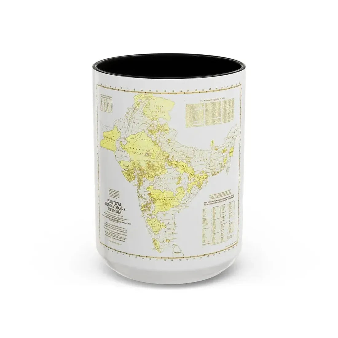 India - Political Subdivisions (1946) (Map) Accent Coffee Mug 15oz Black - Go Mug Yourself