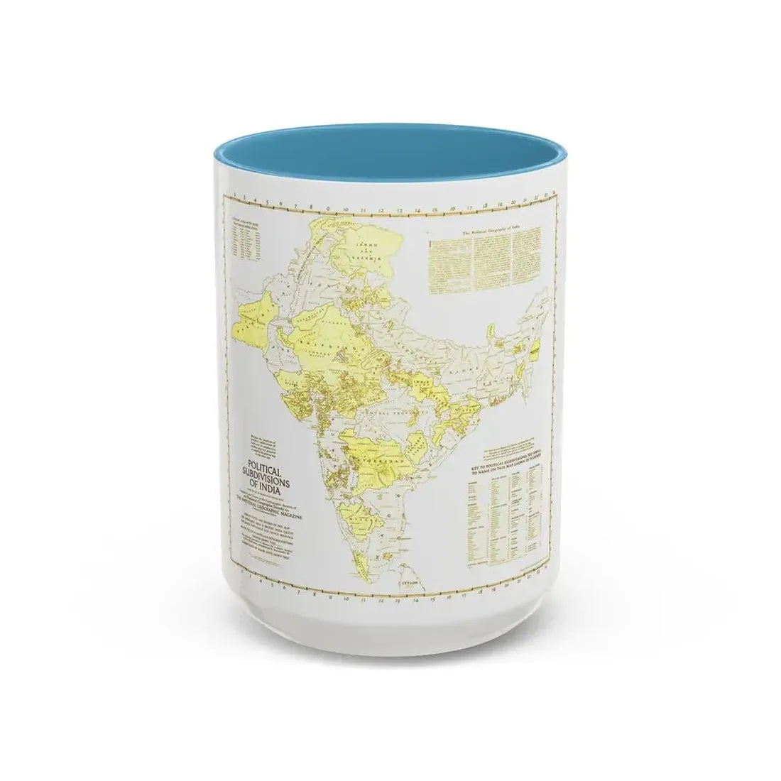 India - Political Subdivisions (1946) (Map) Accent Coffee Mug 15oz Light Blue - Go Mug Yourself