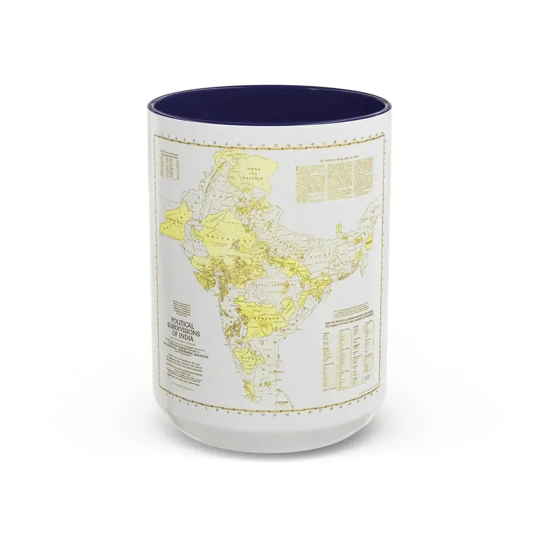 India - Political Subdivisions (1946) (Map) Accent Coffee Mug 15oz Navy - Go Mug Yourself
