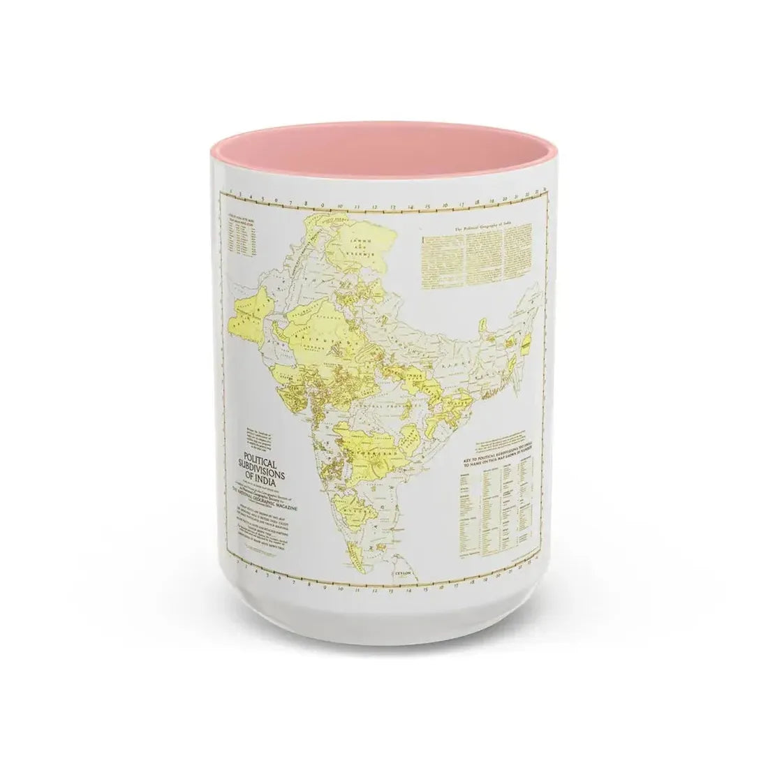 India - Political Subdivisions (1946) (Map) Accent Coffee Mug 15oz Pink - Go Mug Yourself