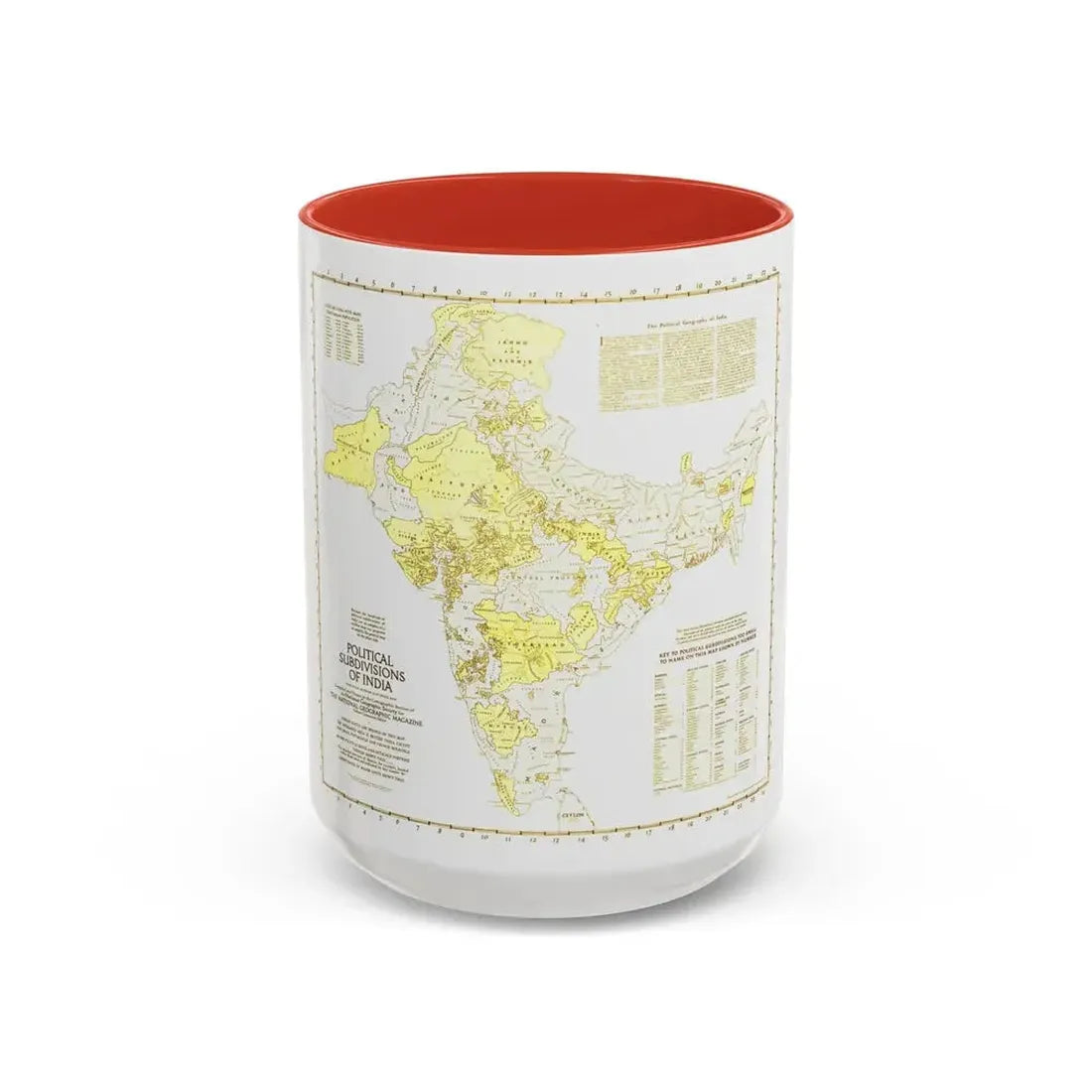 India - Political Subdivisions (1946) (Map) Accent Coffee Mug 15oz Red - Go Mug Yourself
