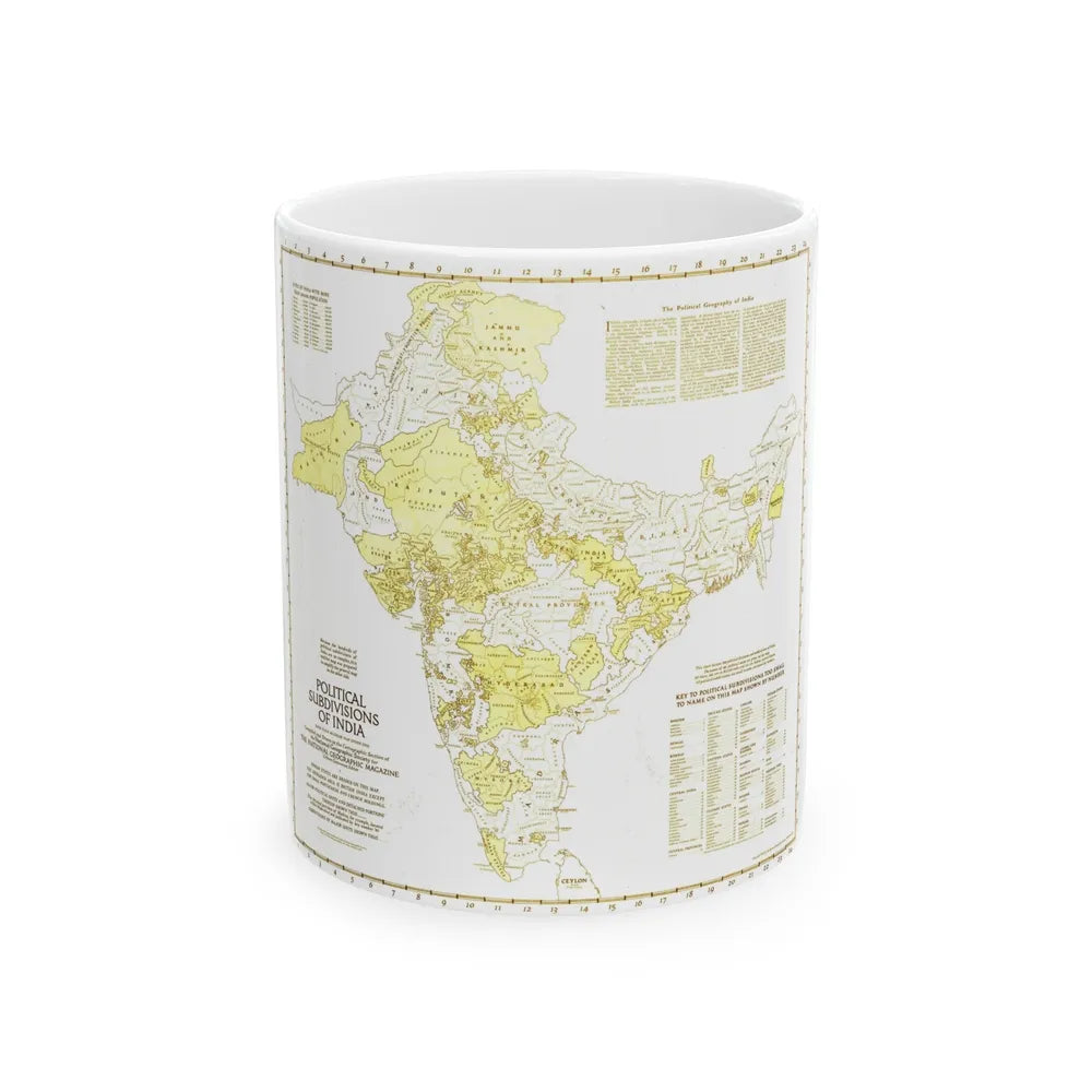 India - Political Subdivisions (1946) (Map) White Coffee Mug-11oz-Go Mug Yourself