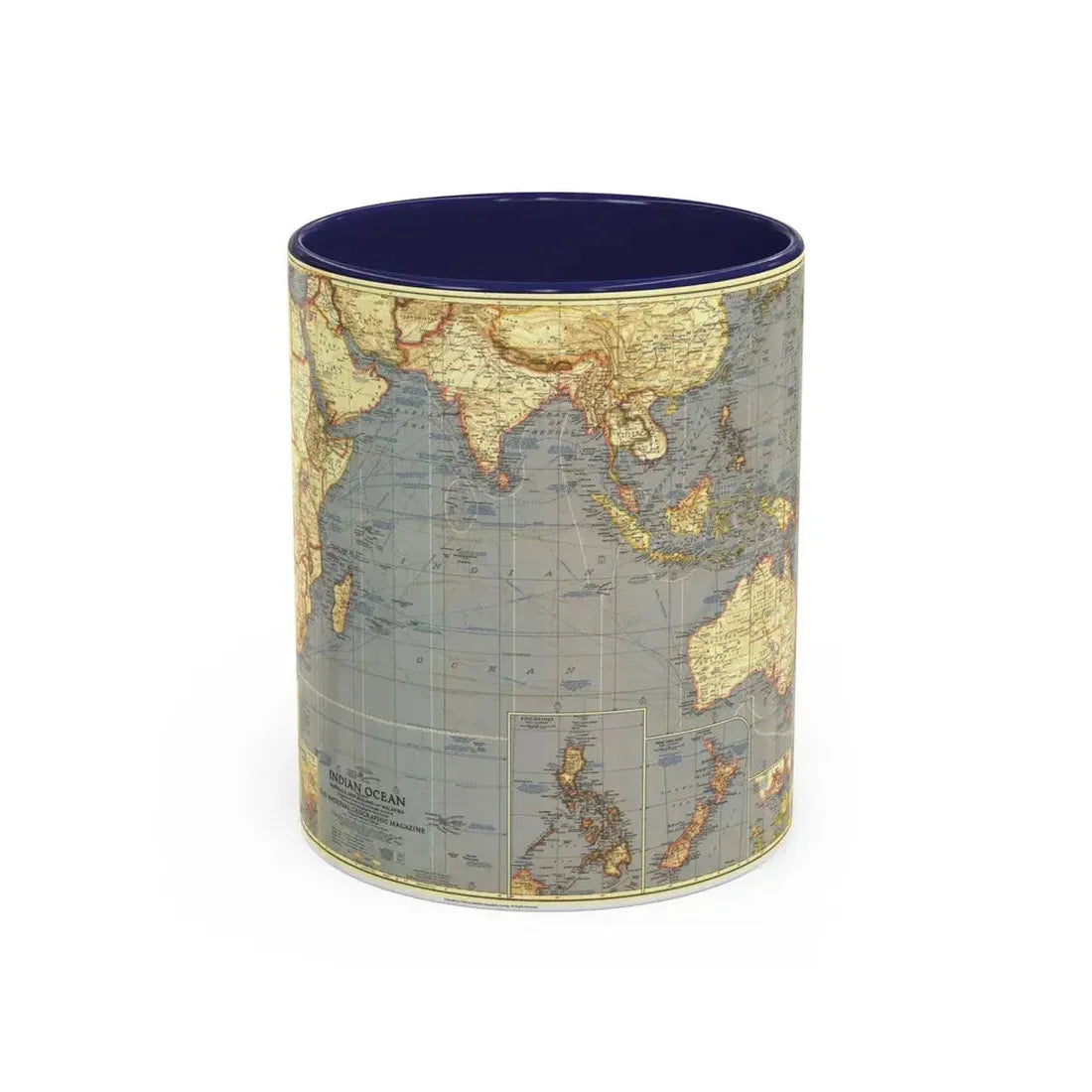 Indian Ocean (1941) (Map) Accent Coffee Mug 11oz Navy - Go Mug Yourself