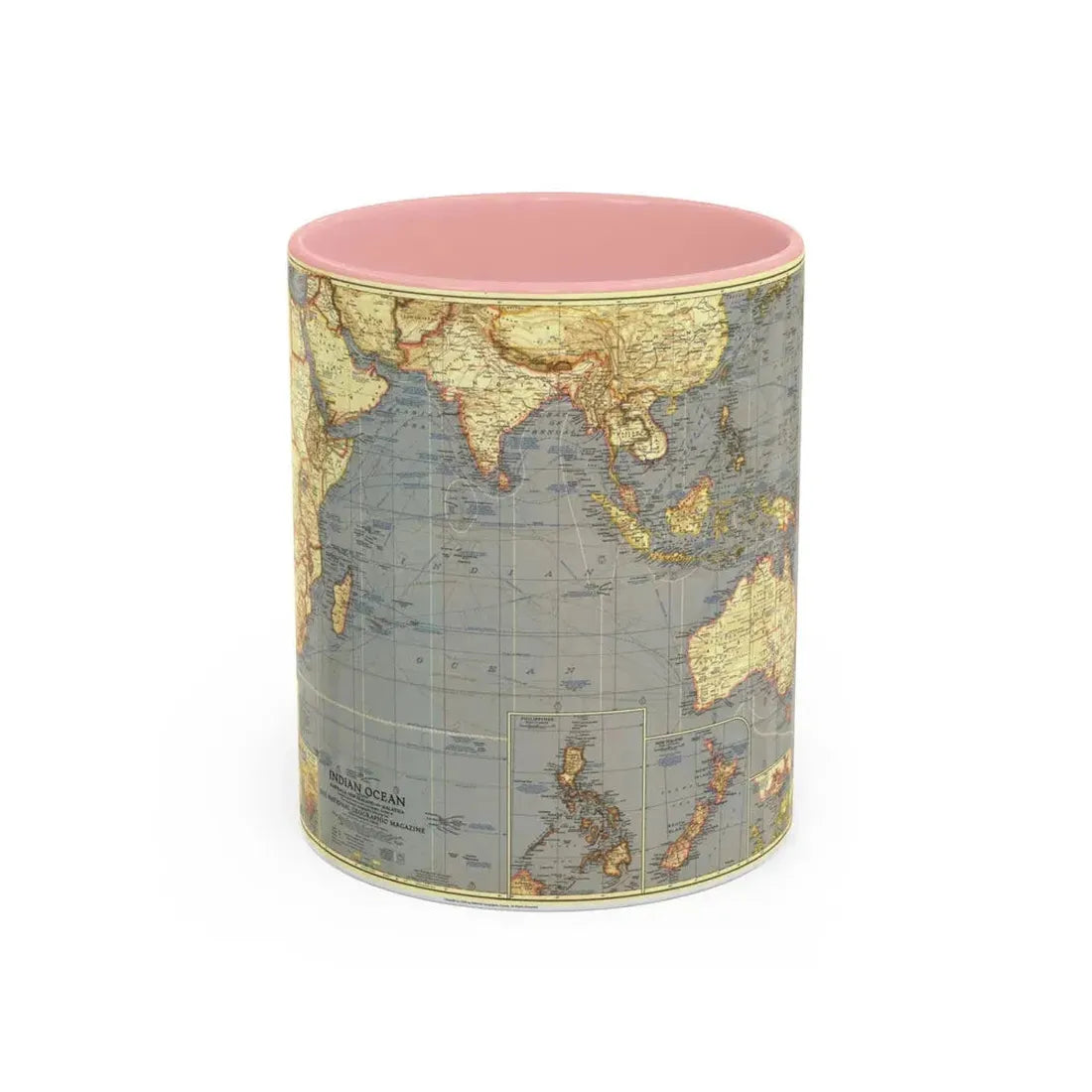 Indian Ocean (1941) (Map) Accent Coffee Mug 11oz Pink - Go Mug Yourself