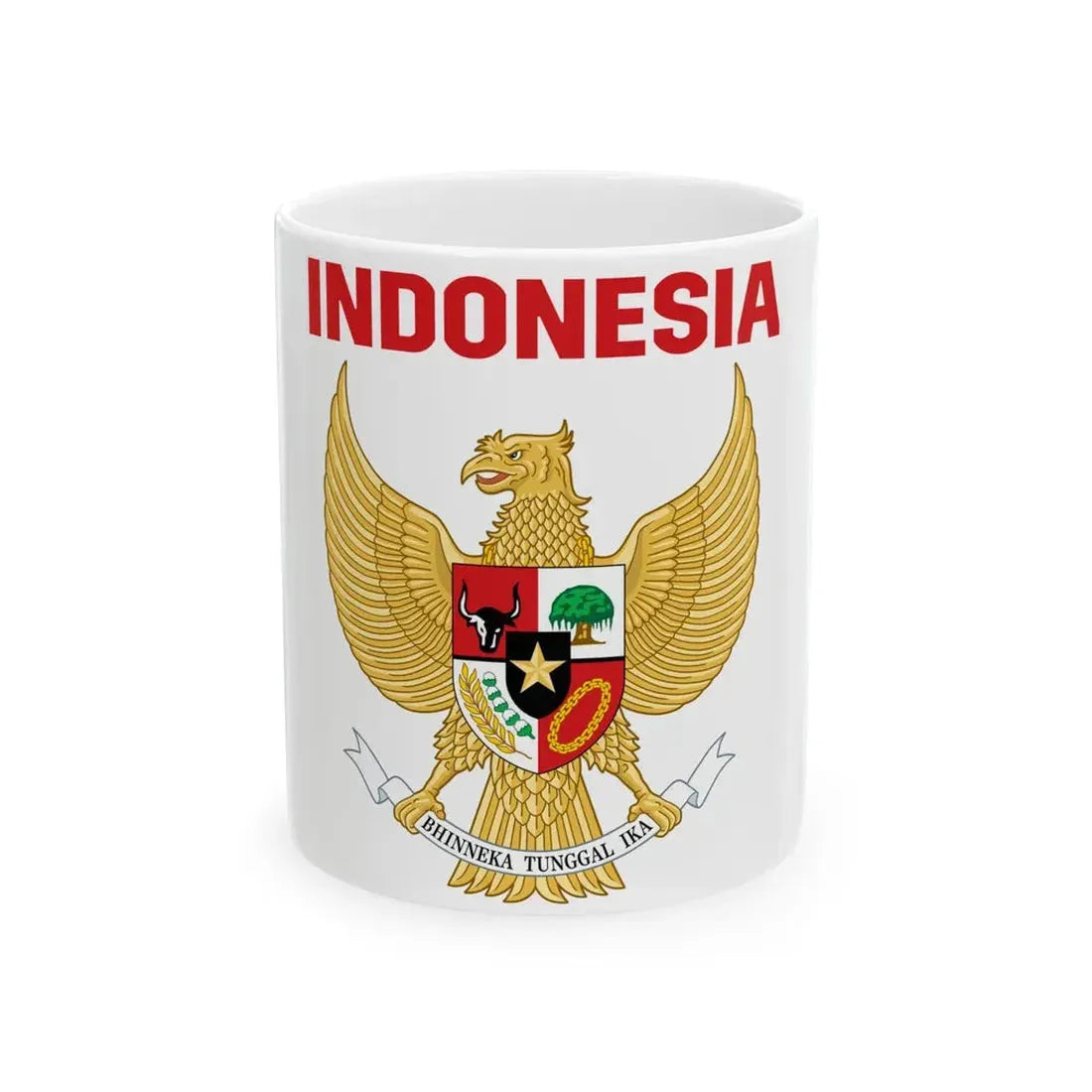Indonesia coat of arms with name (Indonesia) White Coffee Mug 11oz - Go Mug Yourself