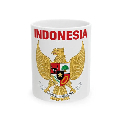 Indonesia coat of arms with name (Indonesia) White Coffee Mug 11oz - Go Mug Yourself