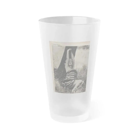 Ingrid Goude #29 - SEE Mag. Jan. '58 - 1 Page & 1 B&W Photo (Vintage Female Icon) Frosted Pint Glass 16oz 16oz Frosted - Go Mug Yourself