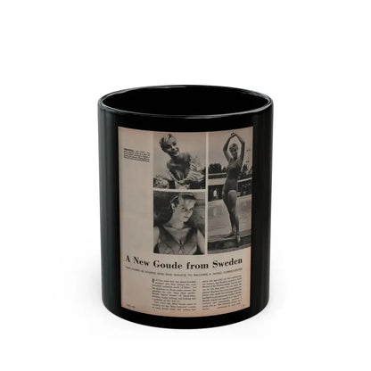 Ingrid Goude #30 - SEE Mag. Jan. '58 - 1 Page, 4 B&W Pics, Caption & Article (Vintage Female Icon) Black Coffee Mug 11oz - Go Mug Yourself