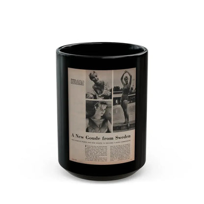 Ingrid Goude #30 - SEE Mag. Jan. '58 - 1 Page, 4 B&W Pics, Caption & Article (Vintage Female Icon) Black Coffee Mug 15oz - Go Mug Yourself