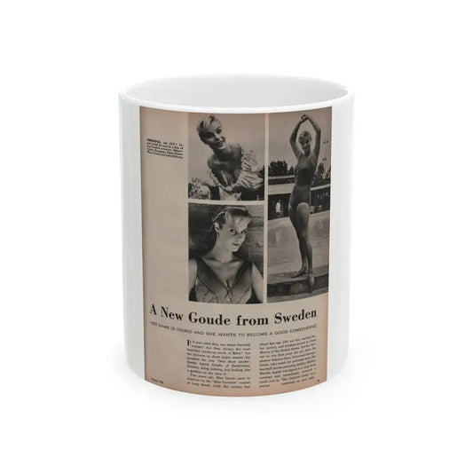 Ingrid Goude #30 - SEE Mag. Jan. '58 - 1 Page, 4 B&W Pics, Caption & Article (Vintage Female Icon) White Coffee Mug 11oz - Go Mug Yourself