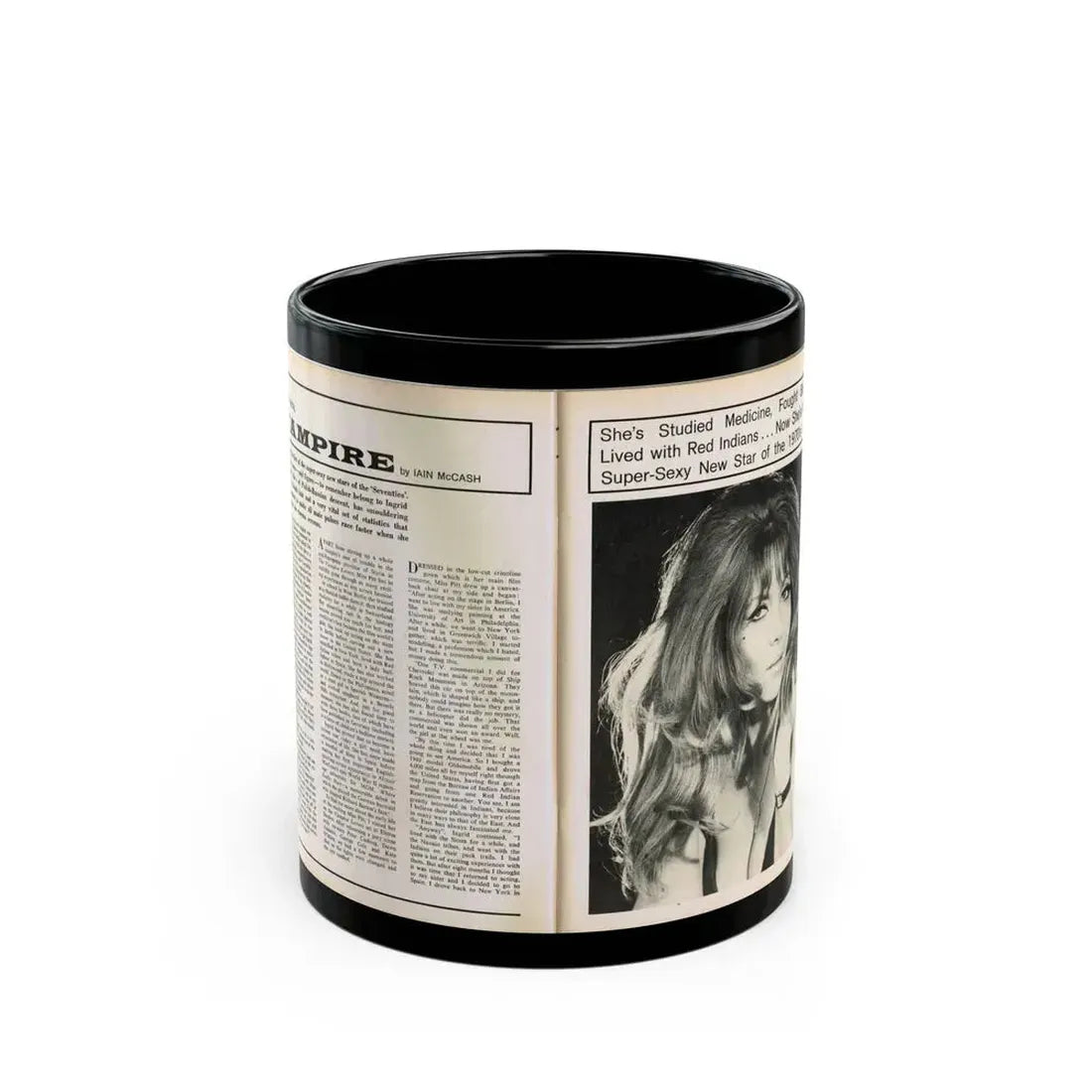 Ingrid Pitt #101 - Mag. Pages (Vintage Female Icon) Black Coffee Mug 11oz - Go Mug Yourself