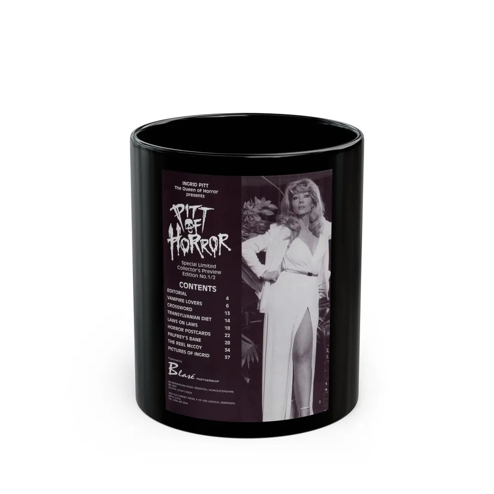 Ingrid Pitt #136 (Vintage Female Icon) Black Coffee Mug-11oz-Go Mug Yourself