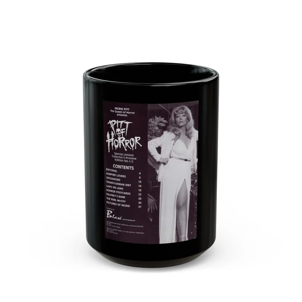 Ingrid Pitt #136 (Vintage Female Icon) Black Coffee Mug-15oz-Go Mug Yourself