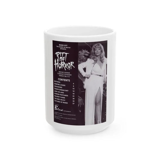 Ingrid Pitt #136 (Vintage Female Icon) White Coffee Mug 15oz - Go Mug Yourself