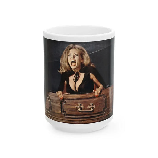 Ingrid Pitt #64 (Vintage Female Icon) White Coffee Mug 15oz - Go Mug Yourself