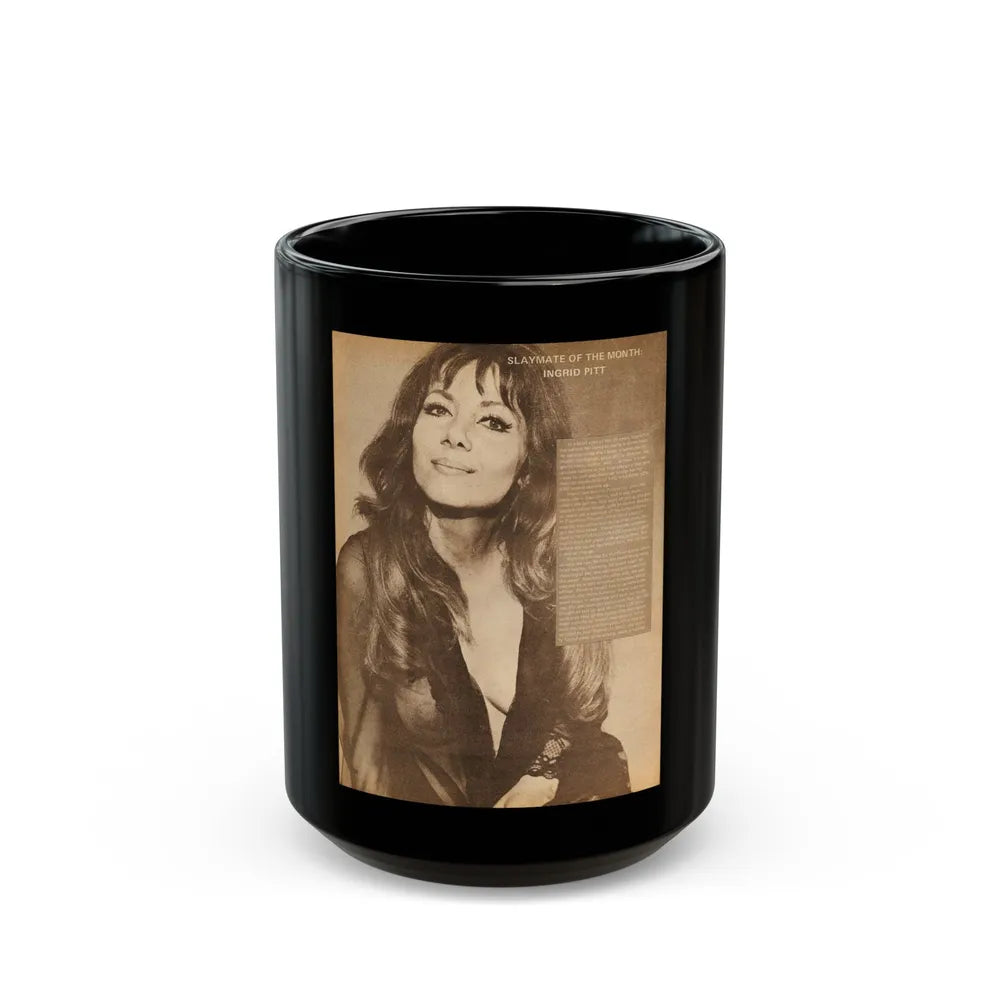 Ingrid Pitt #65 (Vintage Female Icon) Black Coffee Mug-15oz-Go Mug Yourself