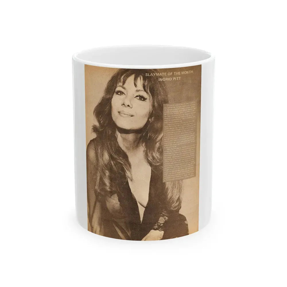 Ingrid Pitt #65 (Vintage Female Icon) White Coffee Mug 11oz - Go Mug Yourself