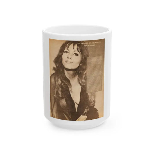 Ingrid Pitt #65 (Vintage Female Icon) White Coffee Mug 15oz - Go Mug Yourself