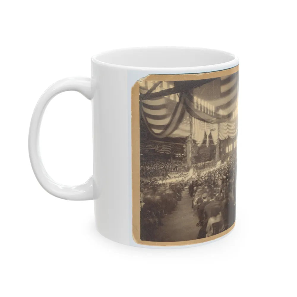 Interior View Of A Large Convention Hall Filled With People Sitting In Chairs (U.S. Civil War) White Coffee Mug-Go Mug Yourself