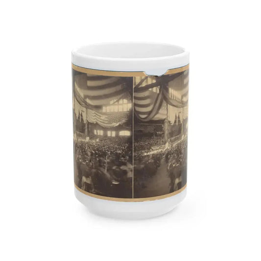 Interior View Of A Large Convention Hall Filled With People Sitting In Chairs (U.S. Civil War) White Coffee Mug 15oz - Go Mug Yourself