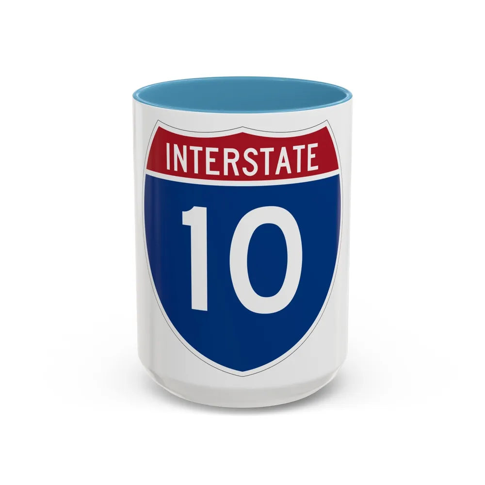 Interstate 10 (U.S. Highways) Accent Coffee Mug-15oz-Light Blue-Go Mug Yourself