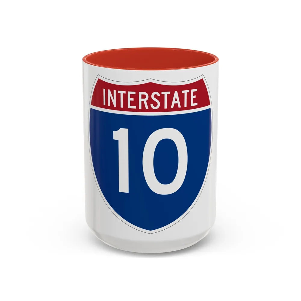 Interstate 10 (U.S. Highways) Accent Coffee Mug-15oz-Red-Go Mug Yourself