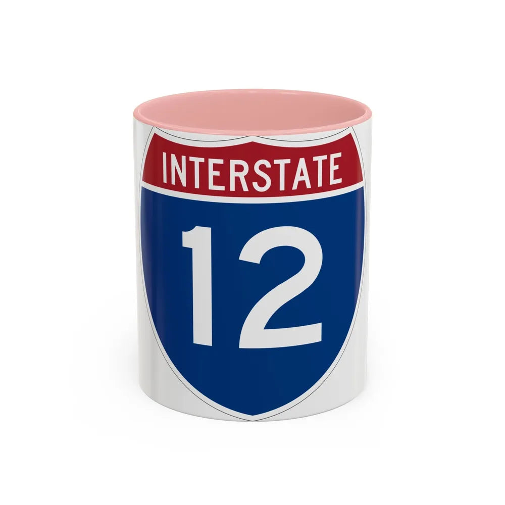 Interstate 12 (U.S. Highways) Accent Coffee Mug-11oz-Pink-Go Mug Yourself