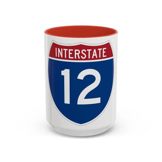 Interstate 12 (U.S. Highways) Accent Coffee Mug-15oz-Red-Go Mug Yourself