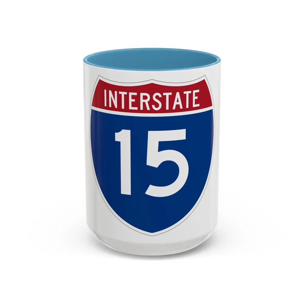 Interstate 15 (U.S. Highways) Accent Coffee Mug-15oz-Light Blue-Go Mug Yourself