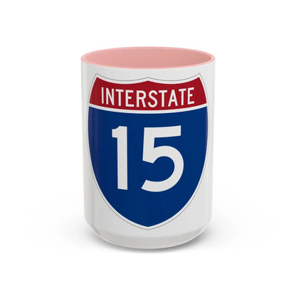 Interstate 15 (U.S. Highways) Accent Coffee Mug-15oz-Pink-Go Mug Yourself