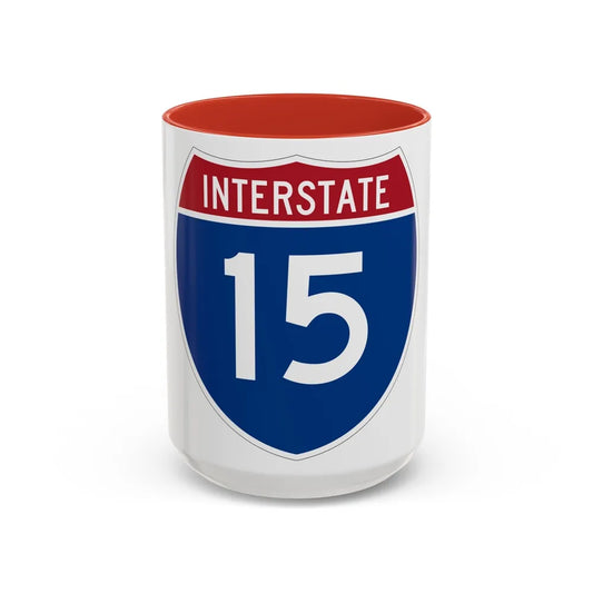 Interstate 15 (U.S. Highways) Accent Coffee Mug-15oz-Red-Go Mug Yourself