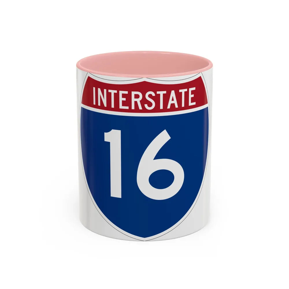 Interstate 16 (U.S. Highways) Accent Coffee Mug-11oz-Pink-Go Mug Yourself