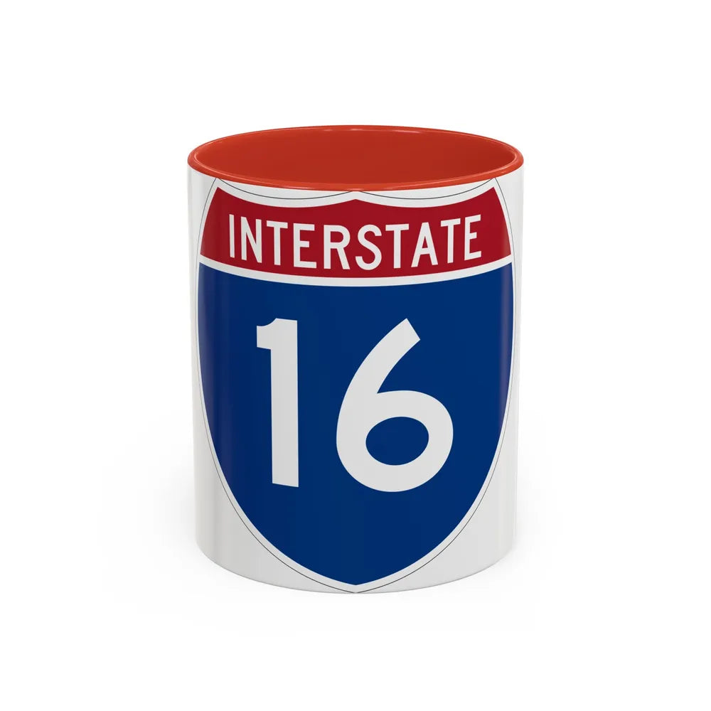 Interstate 16 (U.S. Highways) Accent Coffee Mug-11oz-Red-Go Mug Yourself