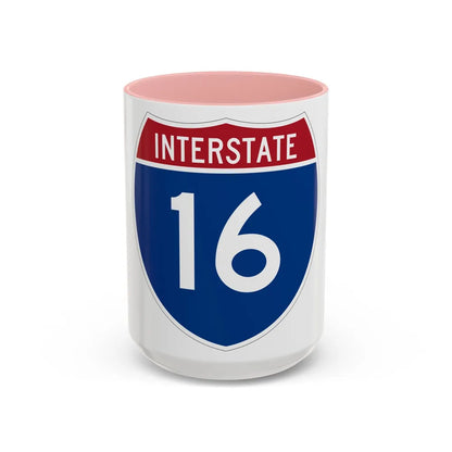 Interstate 16 (U.S. Highways) Accent Coffee Mug-15oz-Pink-Go Mug Yourself