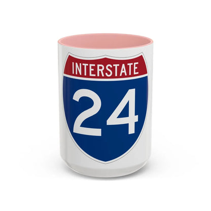 Interstate 24 (U.S. Highways) Accent Coffee Mug-15oz-Pink-Go Mug Yourself