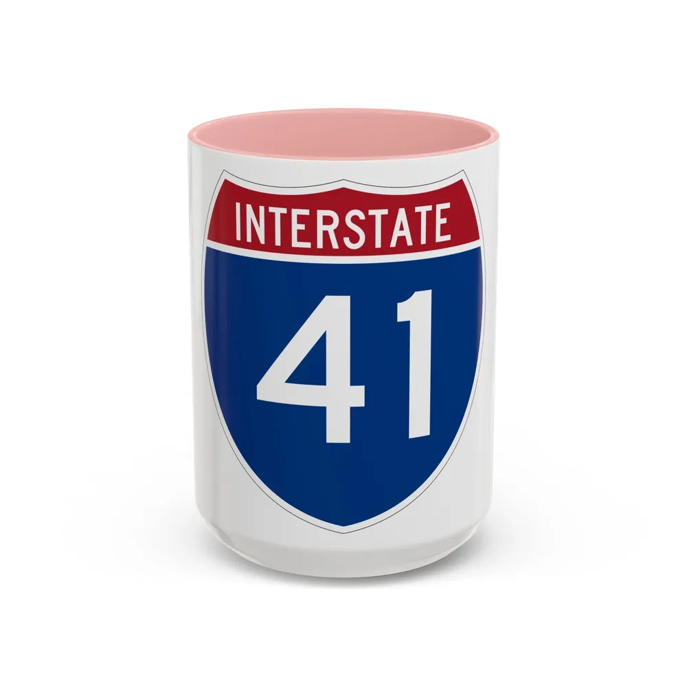 Interstate 41 (U.S. Highways) Accent Coffee Mug-15oz-Pink-Go Mug Yourself