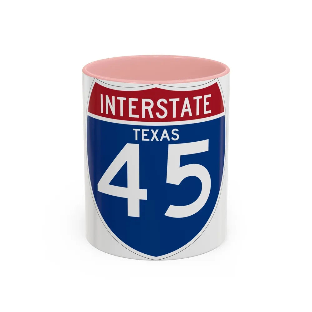 Interstate 45 (U.S. Highways) Accent Coffee Mug-11oz-Pink-Go Mug Yourself